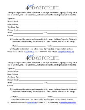 40 Days for Life Pledge Form