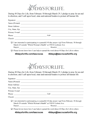 40 Days for Life Pledge Form