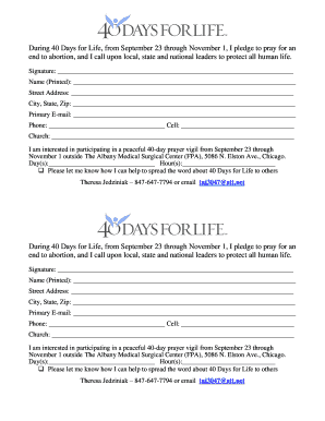 40 Days for Life Pledge Form