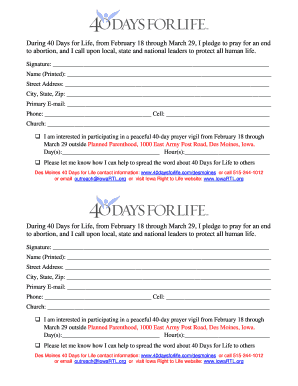 40 Days for Life Pledge and Participation Form