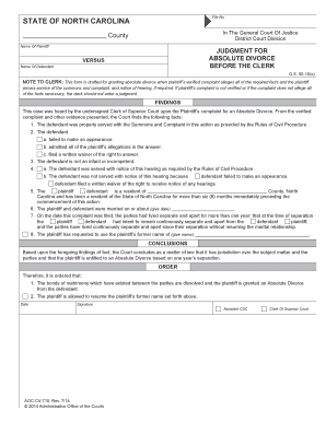 North Carolina Absolute Divorce Judgment