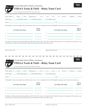 FHSAA Track & Field Relay Team Card