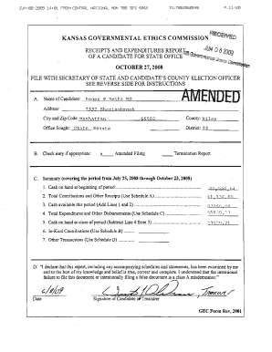 Kansas Candidate Receipts and Expenditures Report