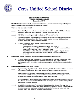 Section 504 Committee Procedures Checklist