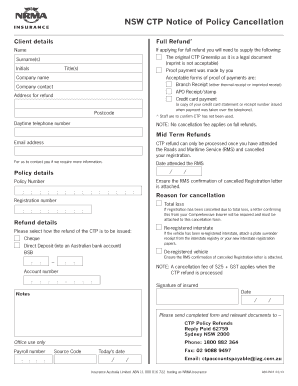 NSW CTP Notice of Policy Cancellation