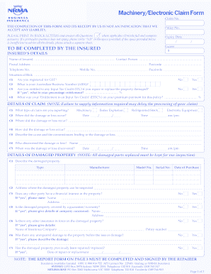 Australian Machinery/Electronic Claim Form