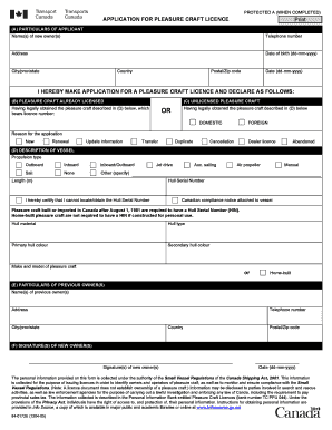 Application for Pleasure Craft Licence