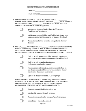 Homeowner Covenant Checklist