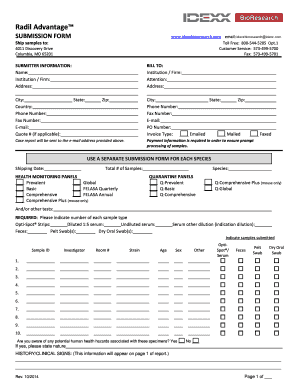 IDEXX BioResearch RADIL Advantage Submission Form