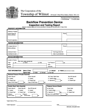 Backflow Prevention Device Inspection and Testing Report