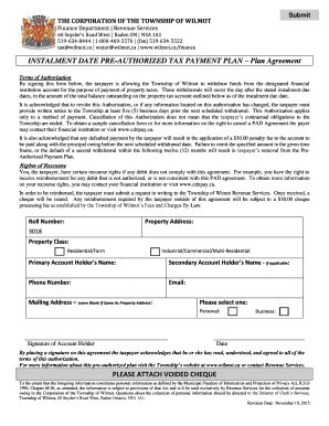 Instalment Based Pre-Authorized Tax Payment Plan Agreement