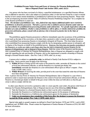 California Firearms Relinquishment Power of Attorney