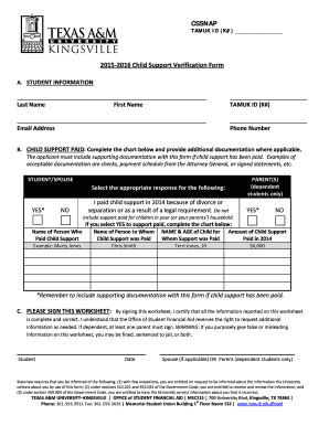 2015-2016 Child Support Verification Form
