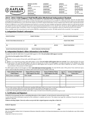 2015–2016 Child Support Paid Verification Worksheet