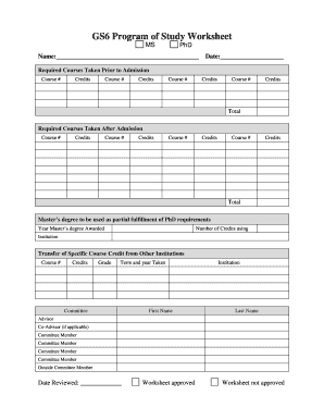 Graduate Program of Study Worksheet