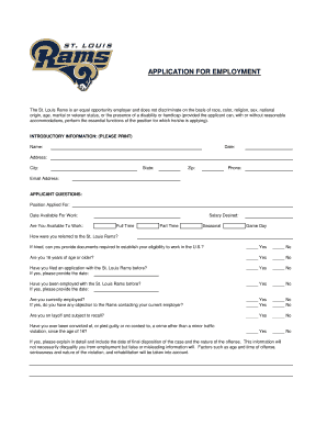 St. Louis Rams Employment Application