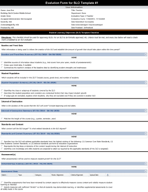 Teacher Student Learning Objectives Evaluation Form