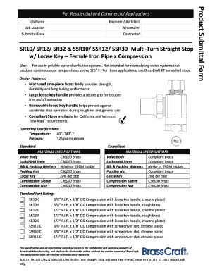 Product Submittal Form for Multi-Turn Straight Stops
