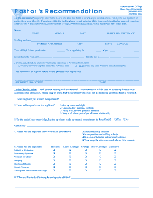Pastor's Recommendation Form