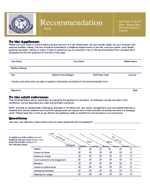 BUST Recommendation Form
