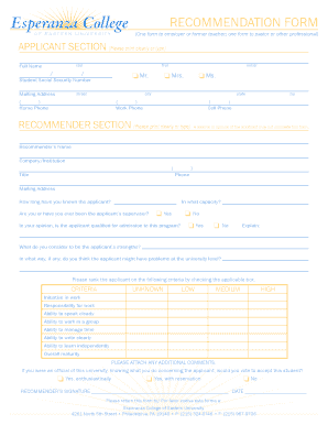 Recommendation Form for University Admission