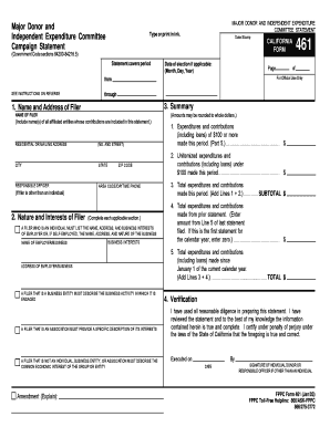 California Major Donor and Independent Expenditure Committee Campaign Statement Form 461