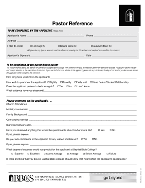 Pastor Reference Form