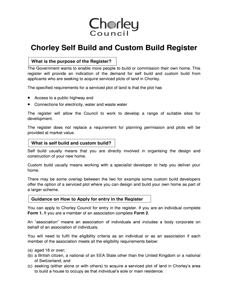 Fillable Online chorley gov Chorley Self Build and Custom Build
