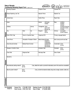 Nevada Confidential Morbidity Report Form