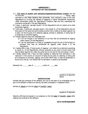 Affidavit Against Ragging by Student and Parent