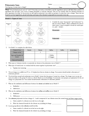 Polyatomic Ions Worksheet