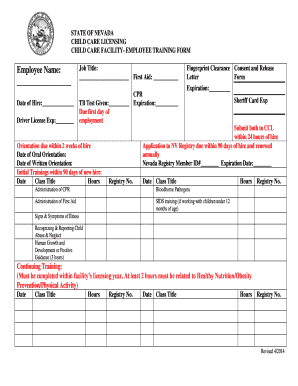 Nevada Child Care Facility Employee Training Form