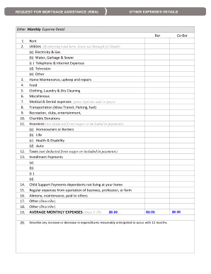 Monthly Expense Detail Form