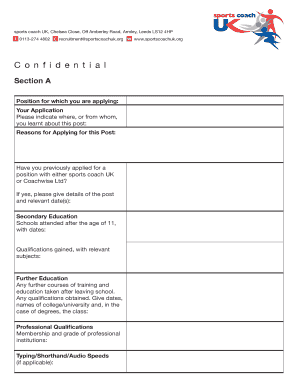 Sports Coach UK Job Application Form