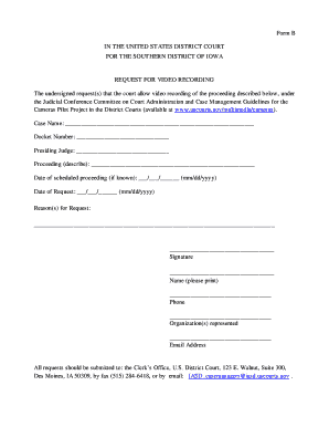 US Federal Court Video Recording Request Form