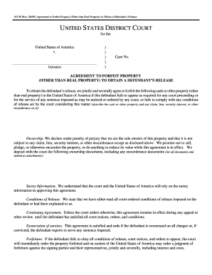 Agreement to Forfeit Property for Defendant's Release