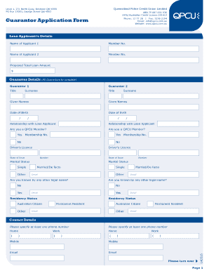 Queensland Police Credit Union Guarantor Application Form