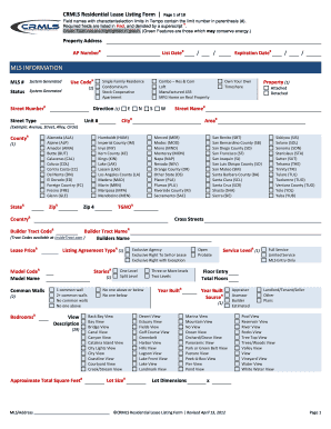 CRMLS Residential Lease Listing Form