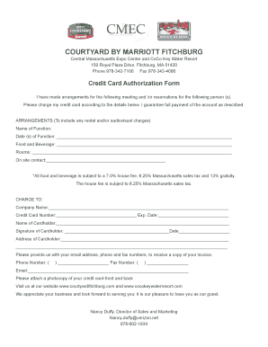 Courtyard by Marriott Credit Card Authorization Form