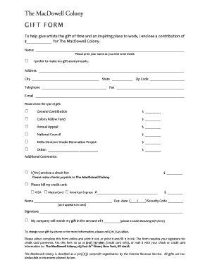MacDowell Colony Gift Form