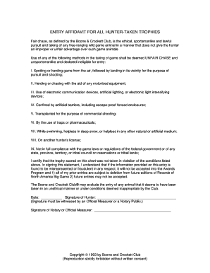 Hunter Trophy Entry Affidavit