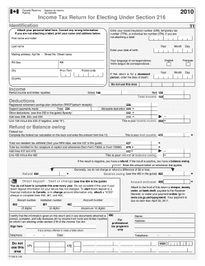 Canada Income Tax Return for Section 216