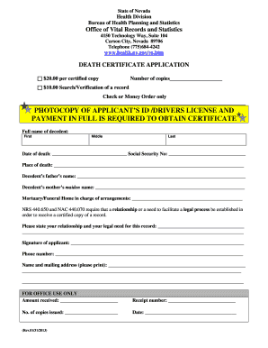Nevada Death Certificate Application