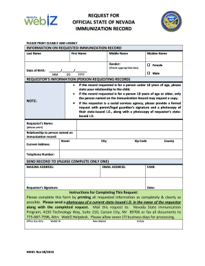 Nevada Immunization Record Request Form