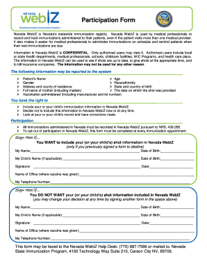 Nevada WebIZ Immunization Participation Form