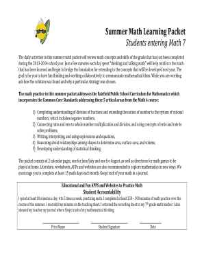 Summer Math Learning Packet