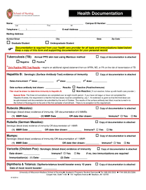 University of Wisconsin-Madison Nursing Student Health Form