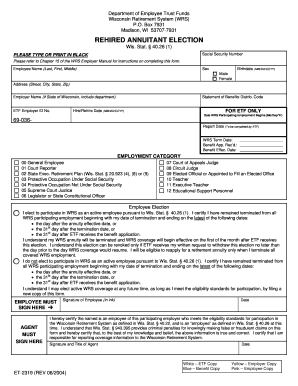 Wisconsin Rehired Annuitant Election Form