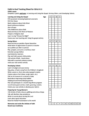 Faith in God Tracking Sheet for Girls 8-11