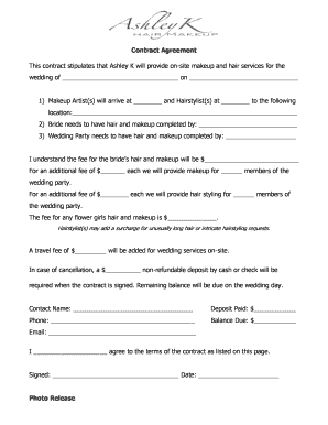 Wedding Makeup and Hair Service Contract